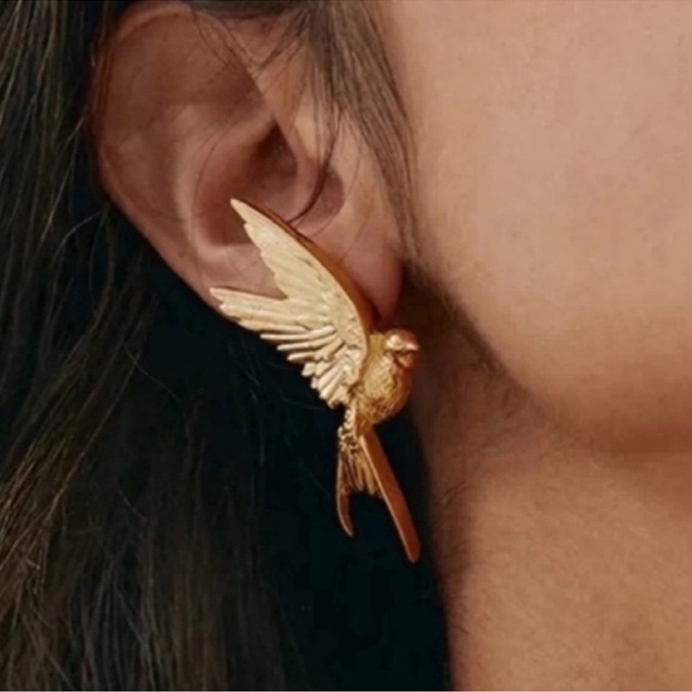 Gold Sparrow Bird Earrings